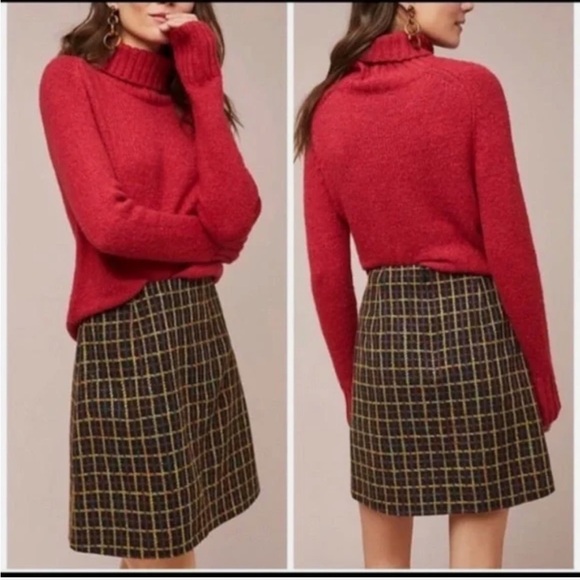 Anthropologie HUTCH Windowpane Plaid Mini Skirt A-Line Size XL - Picture 1 of 6